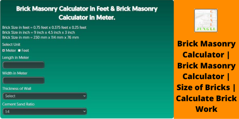 Brick Masonry Calculator | Brick Masonry Calculator | Size of Bricks | Calculate Brick Work